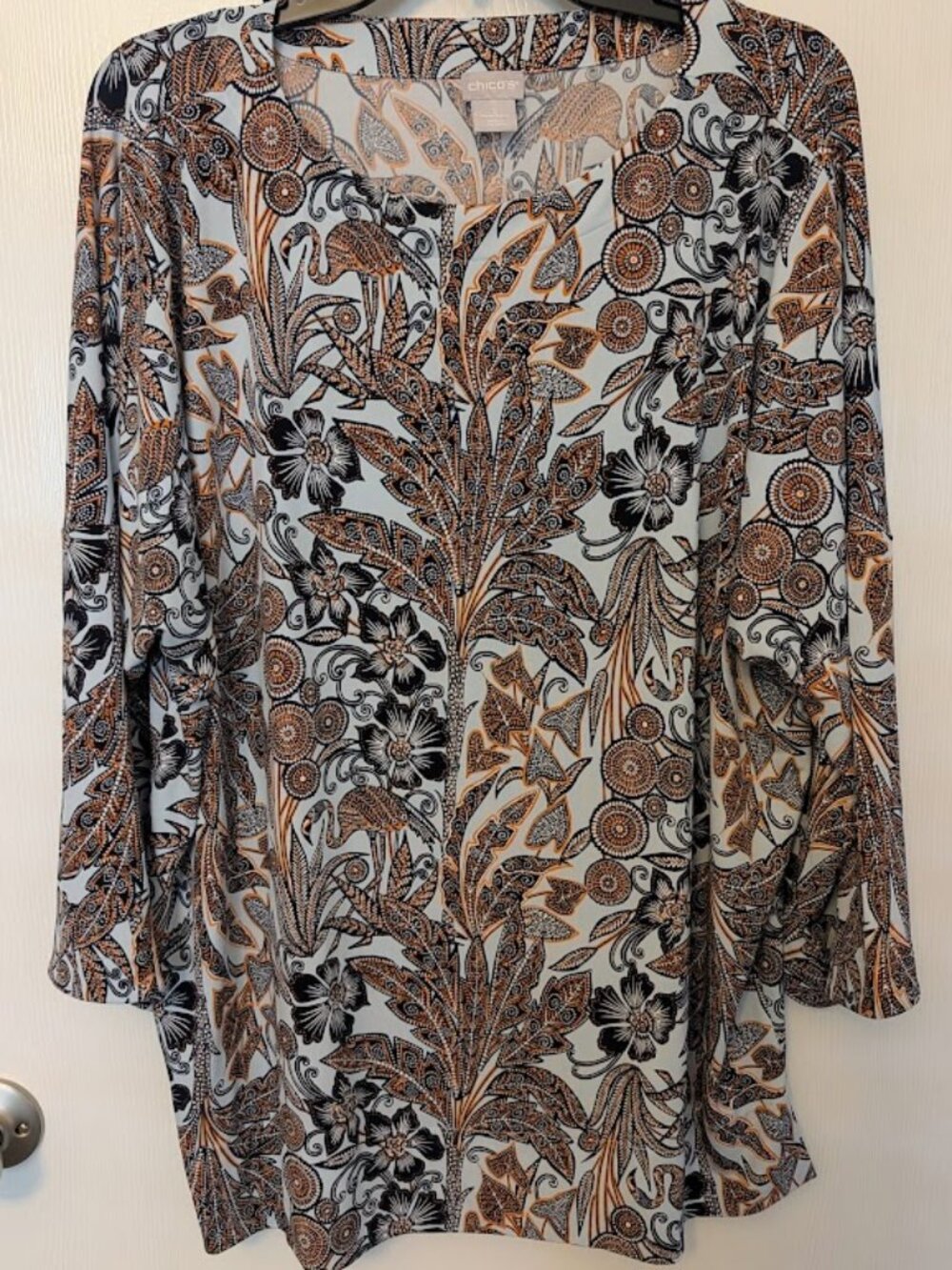 Chico's white, brown, black tunic top NWOT‎ Size 2/L